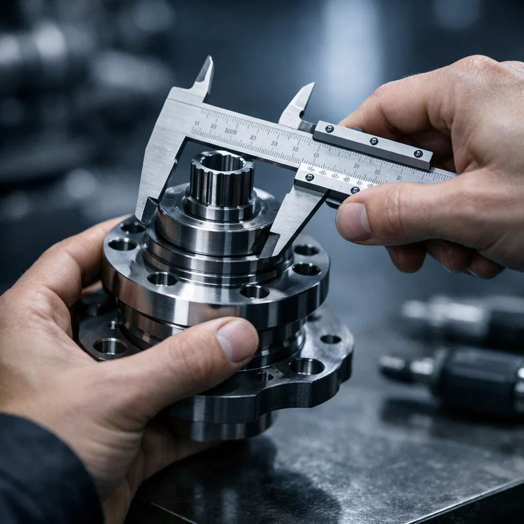 Inspeção dimensional e controle técnico de peça metálica