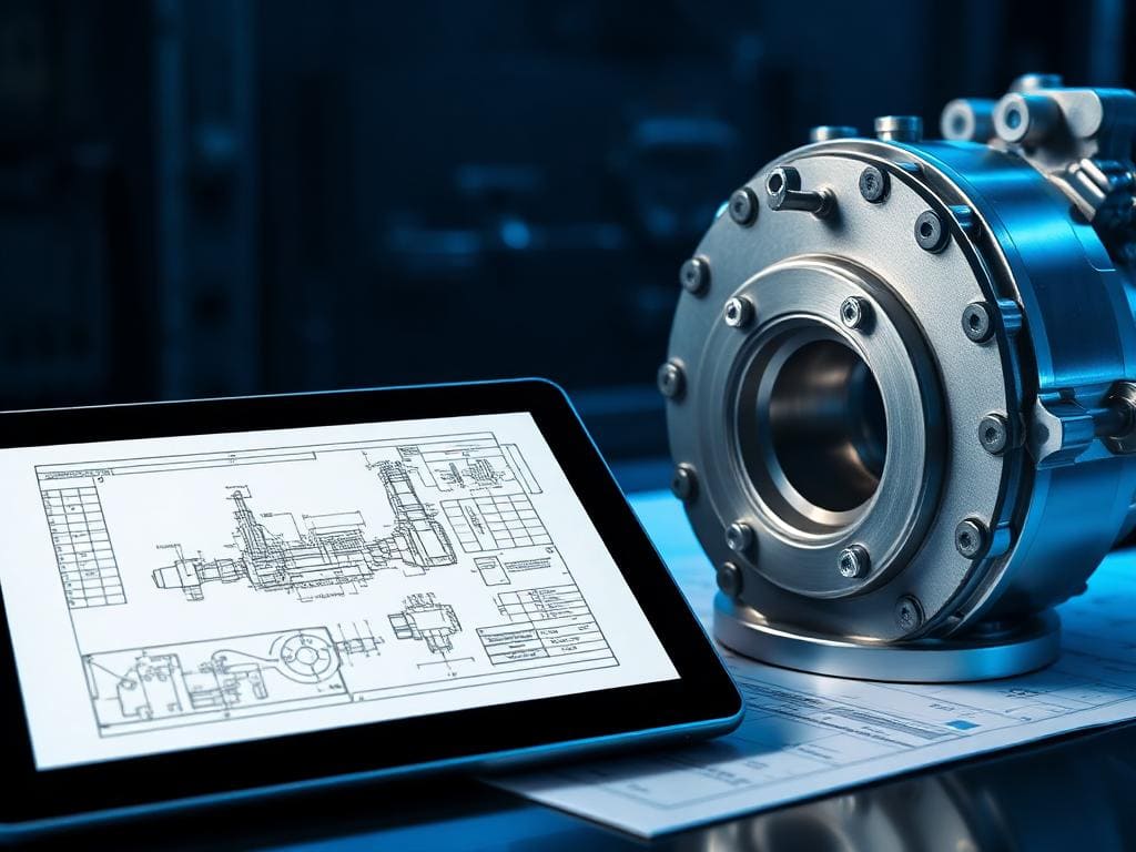 Inspeção dimensional de peça metálica sob desenho técnico